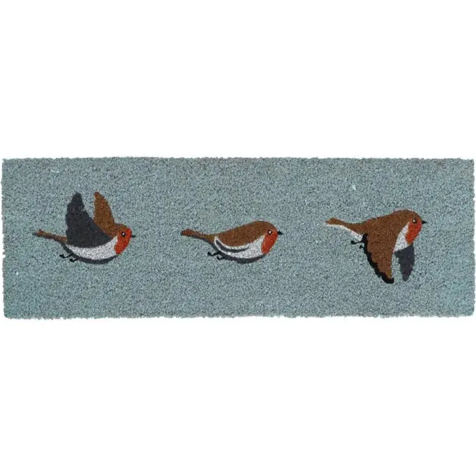 Paillasson en fibre de coco motifs rouge-gorge - 75 x 25 cm