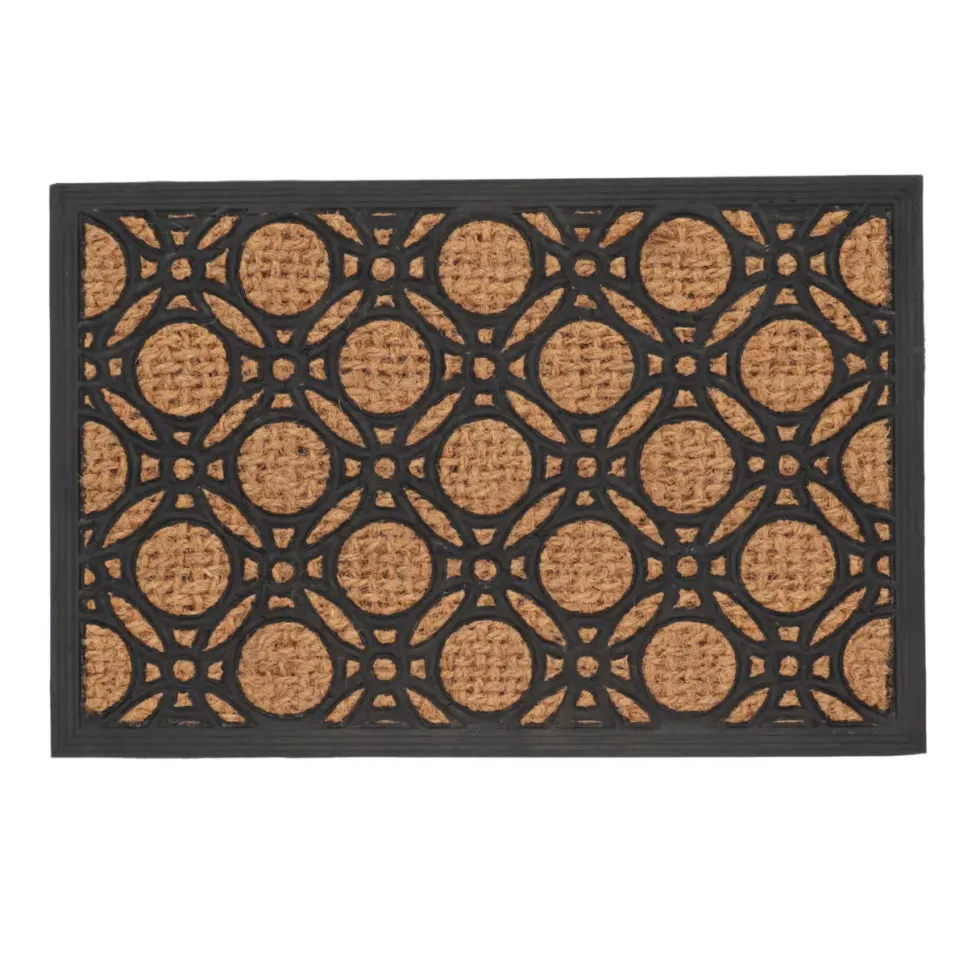 Paillasson en fibre de coco à motif cercles taille M - 60,7 x 40 cm