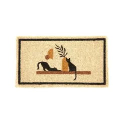 Paillasson en fibre de coco motif 2 chats sur étagère - 72 x 40 cm