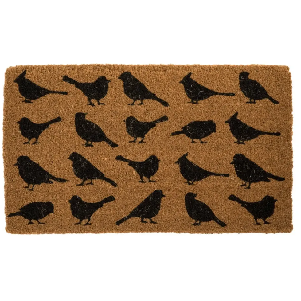 Paillasson oiseaux en ligne coloris noir en coton - 40 x 72 cm