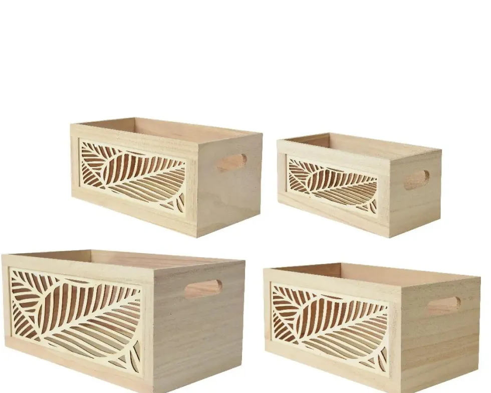 Panier de rangement en bois de Paulownia naturel taille 3 - 27 x 14 x 12 cm