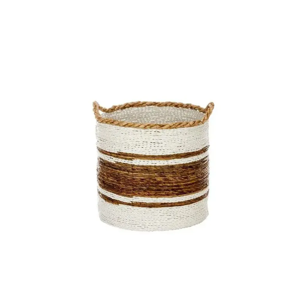 Panier en bananier blanc naturel H 41 x ? 51 cm