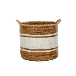 Panier en bananier blanc naturel H 35 x ? 39 cm