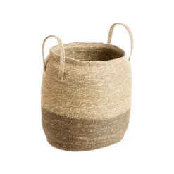 Panière bicolore en osier naturel/gris avec anse petit modèle - 30 x 26 x 30 cm