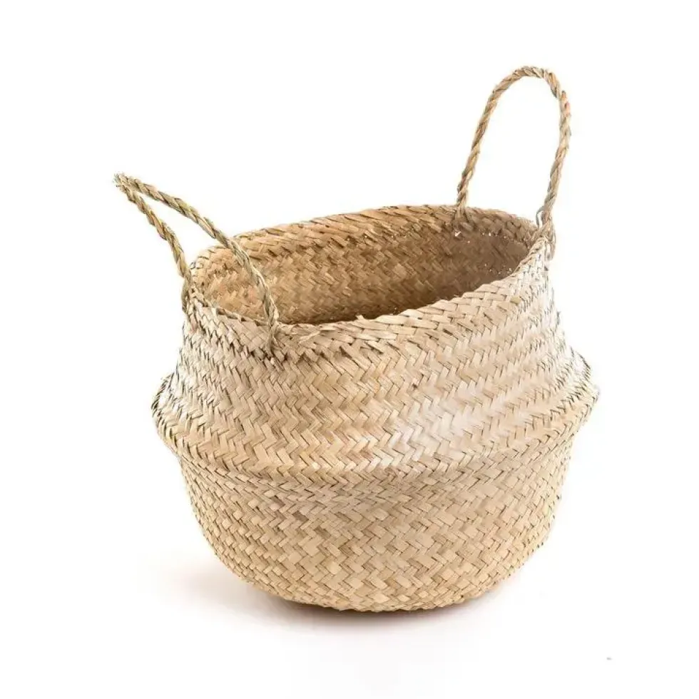 Panière jacinthe d’eau naturelle avec anse - Ø 35 x H 40 cm
