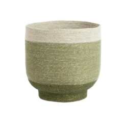 Panière ronde à base rétrécie en osier vert bordé de blanc - Ø 35 x H 37 cm