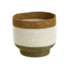 Panière ronde à base rétrécie en osier blanc bordé de marron - Ø 28 x H 25 cm