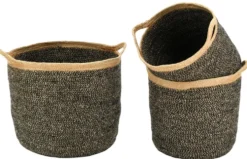 Panière ronde en jute coloris noir naturel moyen modèle - Ø 30 x H 30 cm