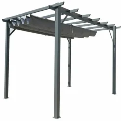 Pergola avec toile d'ombrage coloris gris en aluminium - 4 x 3 m