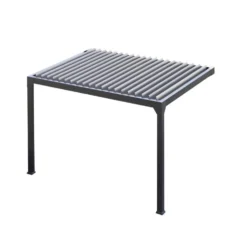 Pergola bioclimatique adossée motorisée noir sable avec lames blanches Green Outside Actual - 4 x 3 m