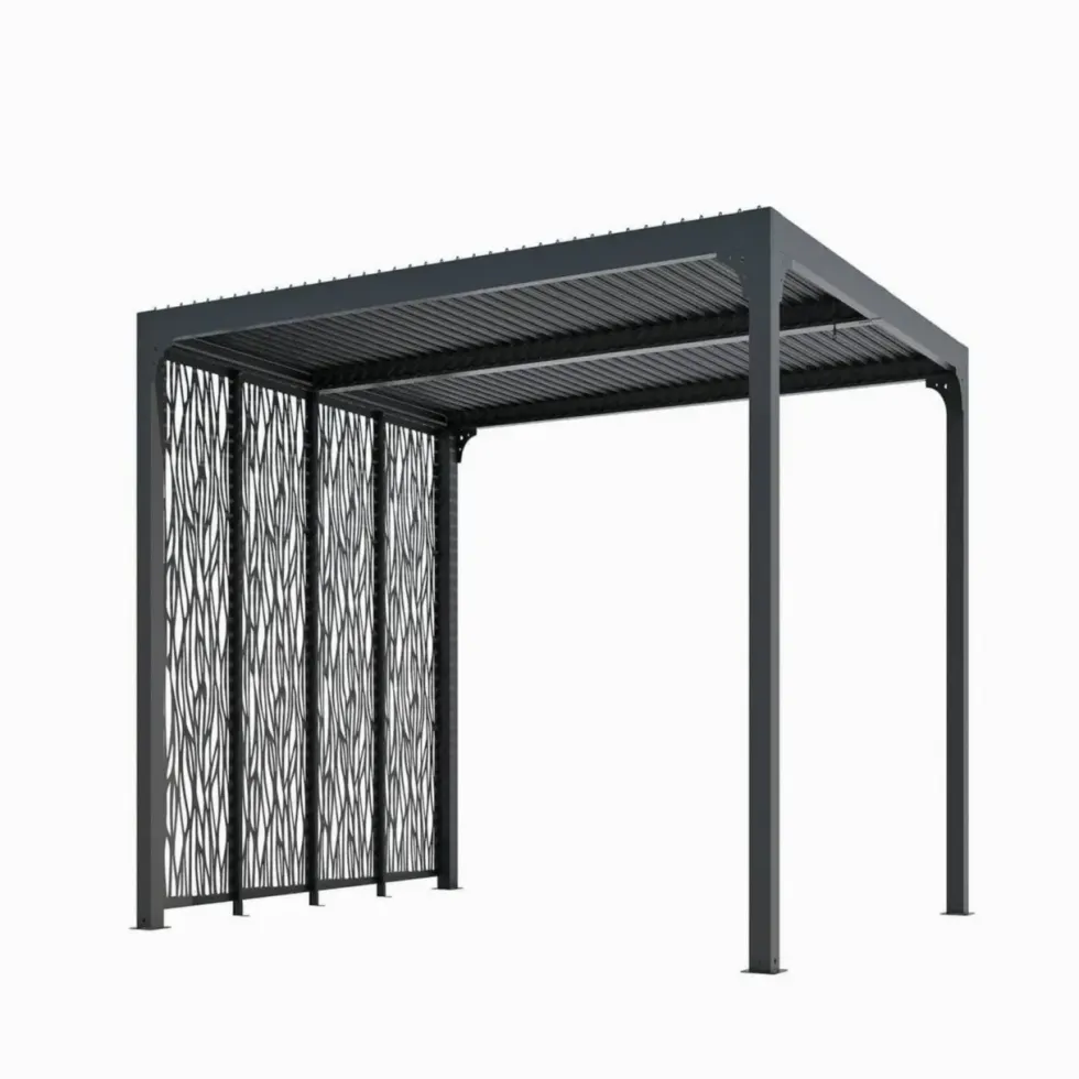 Pergola bioclimatique coloris gris en aluminium - 3,6 x 3 m