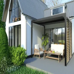 Pergola bioclimatique coloris gris en aluminium - 3,6 x 3 m