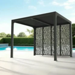 Pergola bioclimatique coloris gris en aluminium - 2,4 x 3 m
