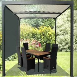 Pergola bioclimatique coloris gris en aluminium - 3,6 x 3 m