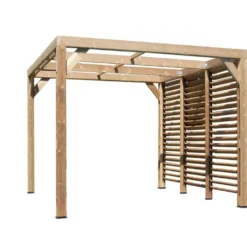 Pergola coloris beige en bois traité très haute température - 3,41 x 3,13 m