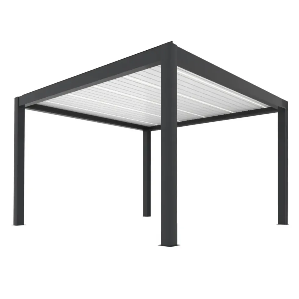 Pergola Summer autoportée motorisée coloris gris en aluminium - 4 x 4 m