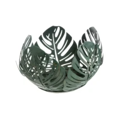 Photophore en forme de feuilles en métal vert - Ø 10 x H 7,5 cm
