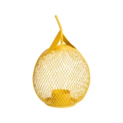 Photophore forme citron en métal jaune grillagé - Ø 10 x H 19 cm