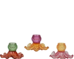 Photophore forme fleur en verre bicolore - Ø 16,5 x H 10 cm