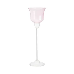 Photophore forme tulipe en verre rose - Ø 8,5 x H 28 cm