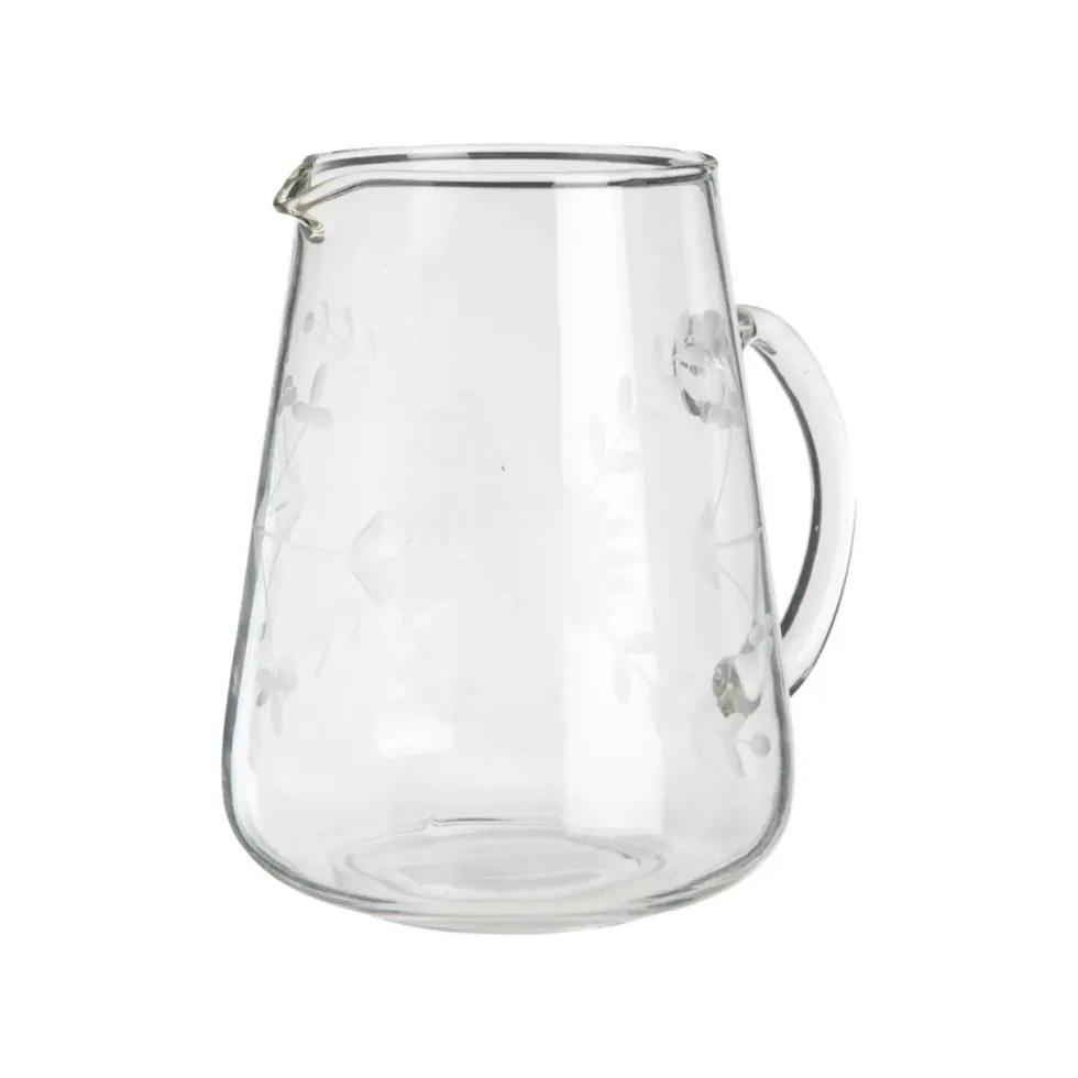 Pichet en verre transparent avec fleurs gravées - Ø 19,5 x H 20,5 cm