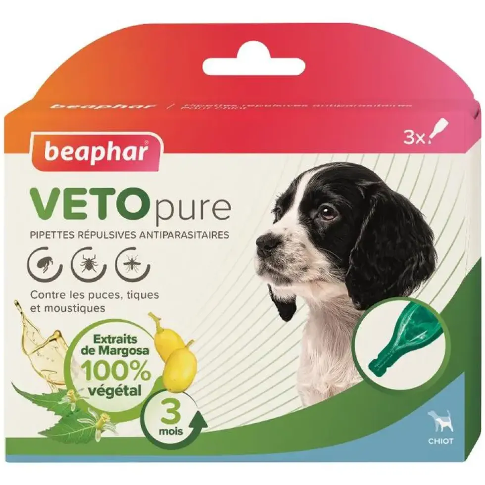 Pipettes antiparasitaires pour le chiot coloris blanc VETOpure Beaphar – 3 x 1 ml