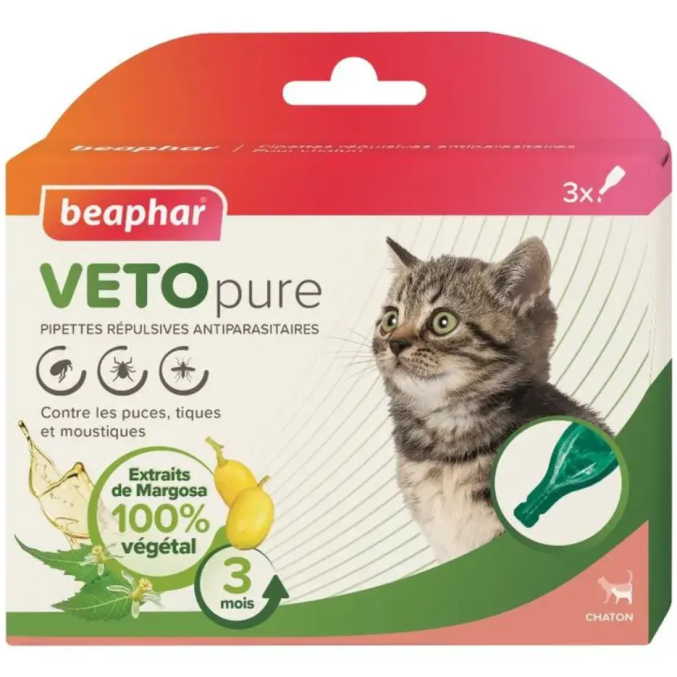 Pipettes antiparasitaires pour le chaton coloris blanc VETOpure Beaphar – 3 x 0,4 ml