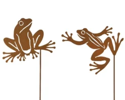 Pique de jardin grenouille coloris marron en fer - 33 x 0,5 cm