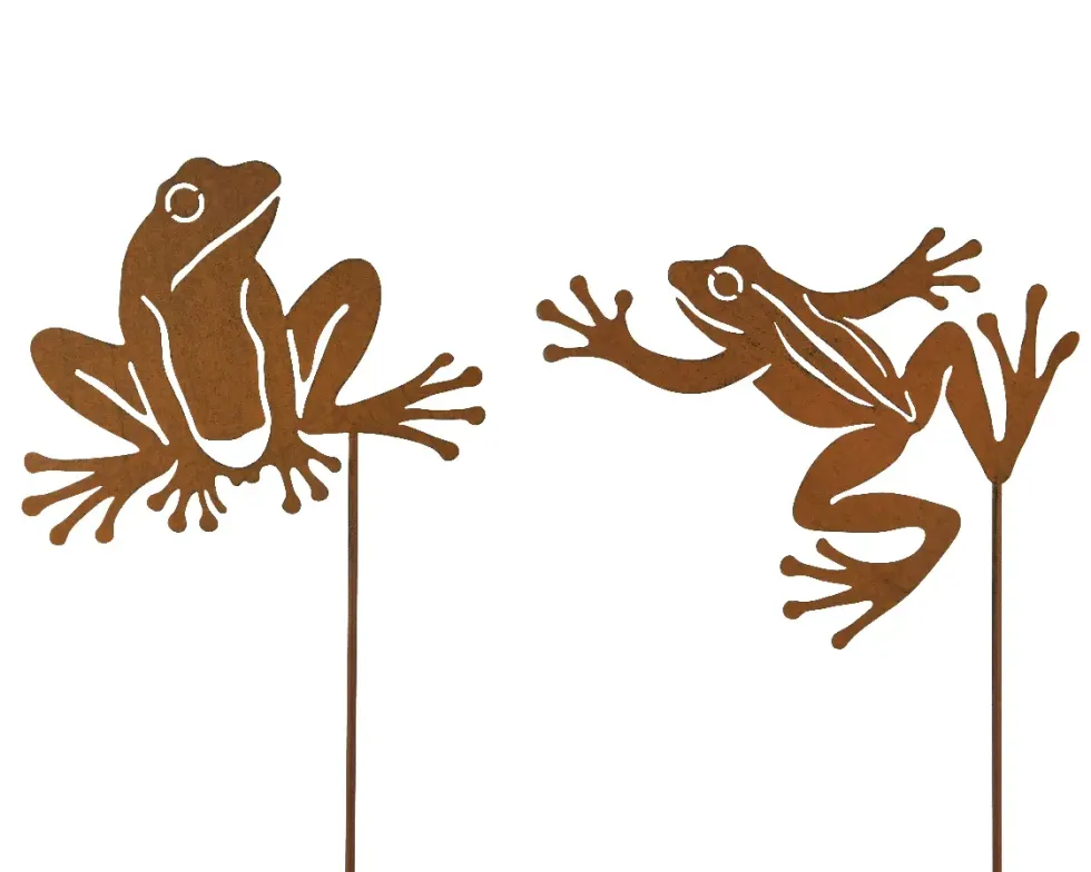 Pique de jardin grenouille coloris marron en fer - 33 x 0,5 cm