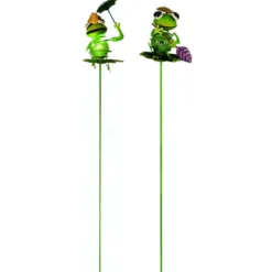 Pique solaire en métal et plastique verte Grenouille - 85 cm
