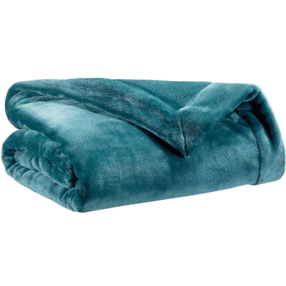 Plaid Tender coloris bleu paon - 150 x 200 cm