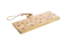 Planche rectangulaire en bois de manguier naturel avec décor abeilles - 38 x 20 x 3 cm