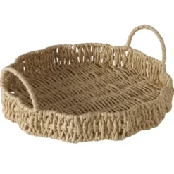 Plateau cordé en papier naturel et fer laqué Wavy - Ø 30 x H 11 cm