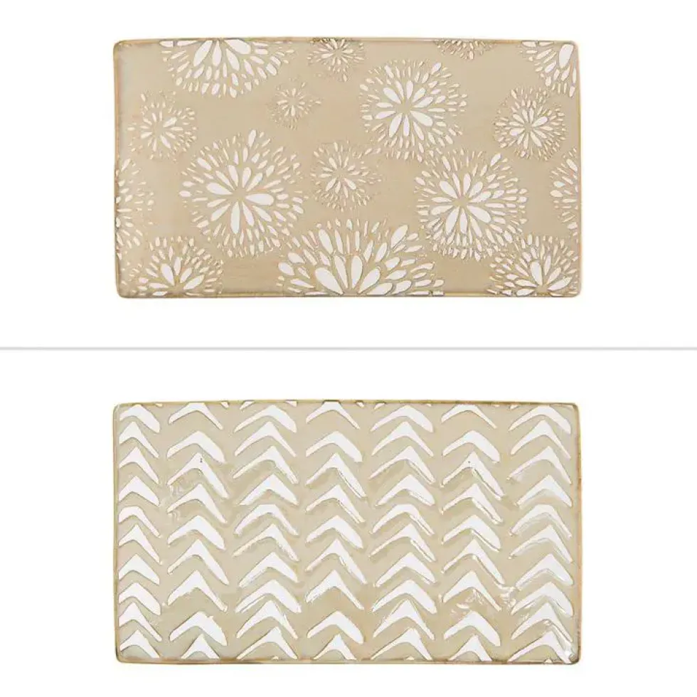 Plateau Penjab coloris beige en porcelaine - 29 x 16 cm