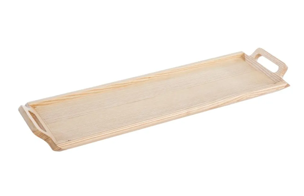 Plateau rectangulaire avec poignées coloris beige en bois de frêne - 52,5 x 16,3 x 4,5 cm