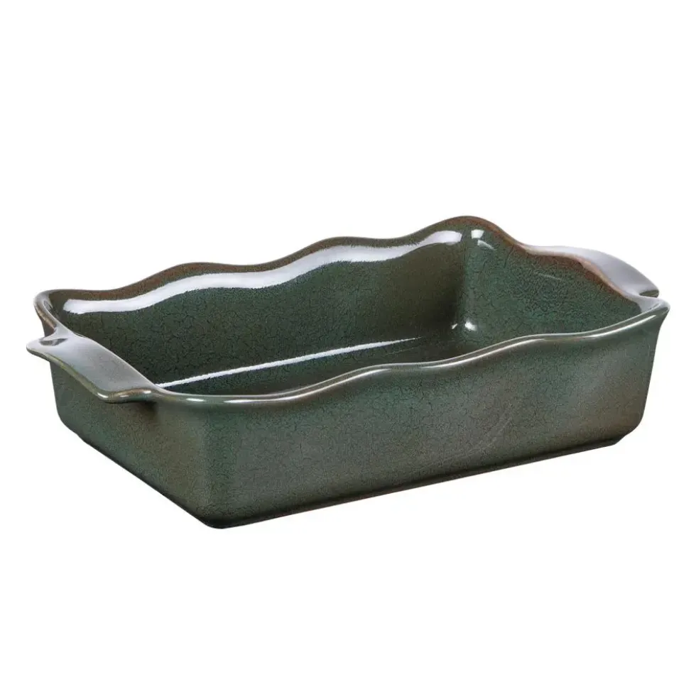 Plat à four rectangulaire Ely coloris vert en grès - 31 x 17 x 7 cm