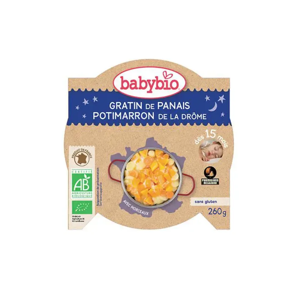 Plat pour bébé bio Babybio Assiette bonne nuit Gratin de panais et potimarron - 260 g