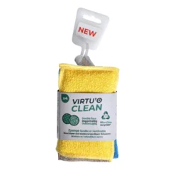 Éponges double face en microfibre recyclée coloris multicolore Liseré Vert Virtu'O Clean - x 4