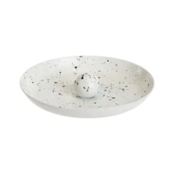 Porte-encens rond en métal blanc moucheté noir - Ø 10 x H 2 cm
