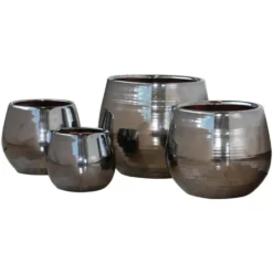 Pot Cancale coloris métal en terre cuite émaillée H 17 x Ø 17 cm