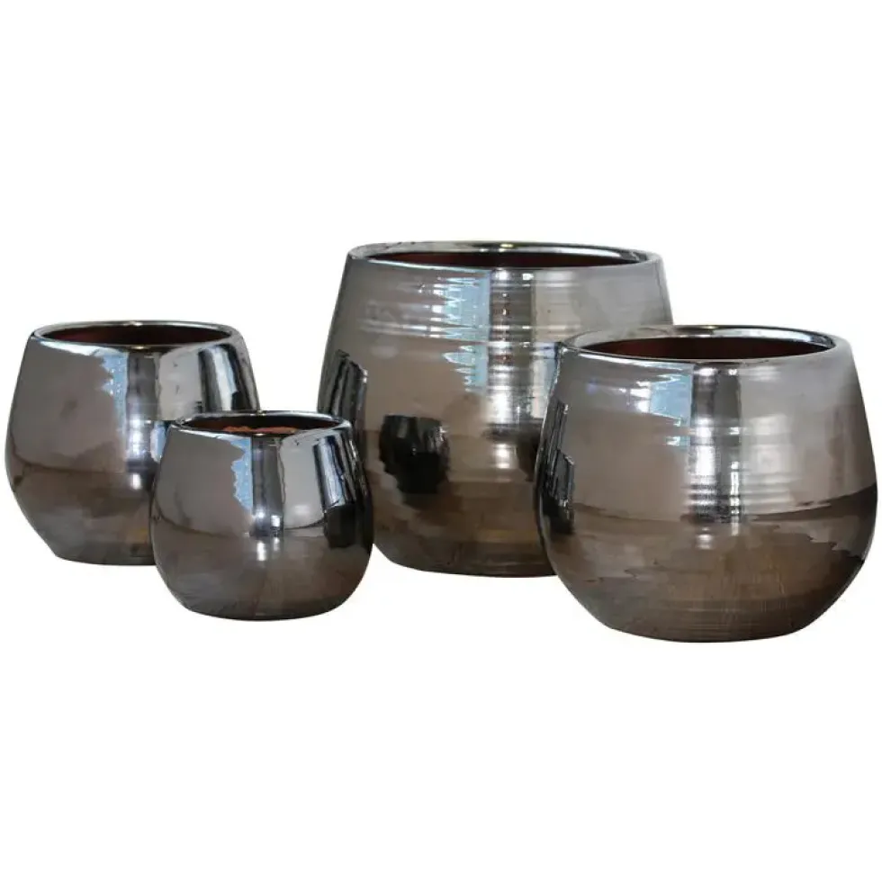 Pot Cancale coloris métal en terre cuite émaillée H 17 x Ø 17 cm