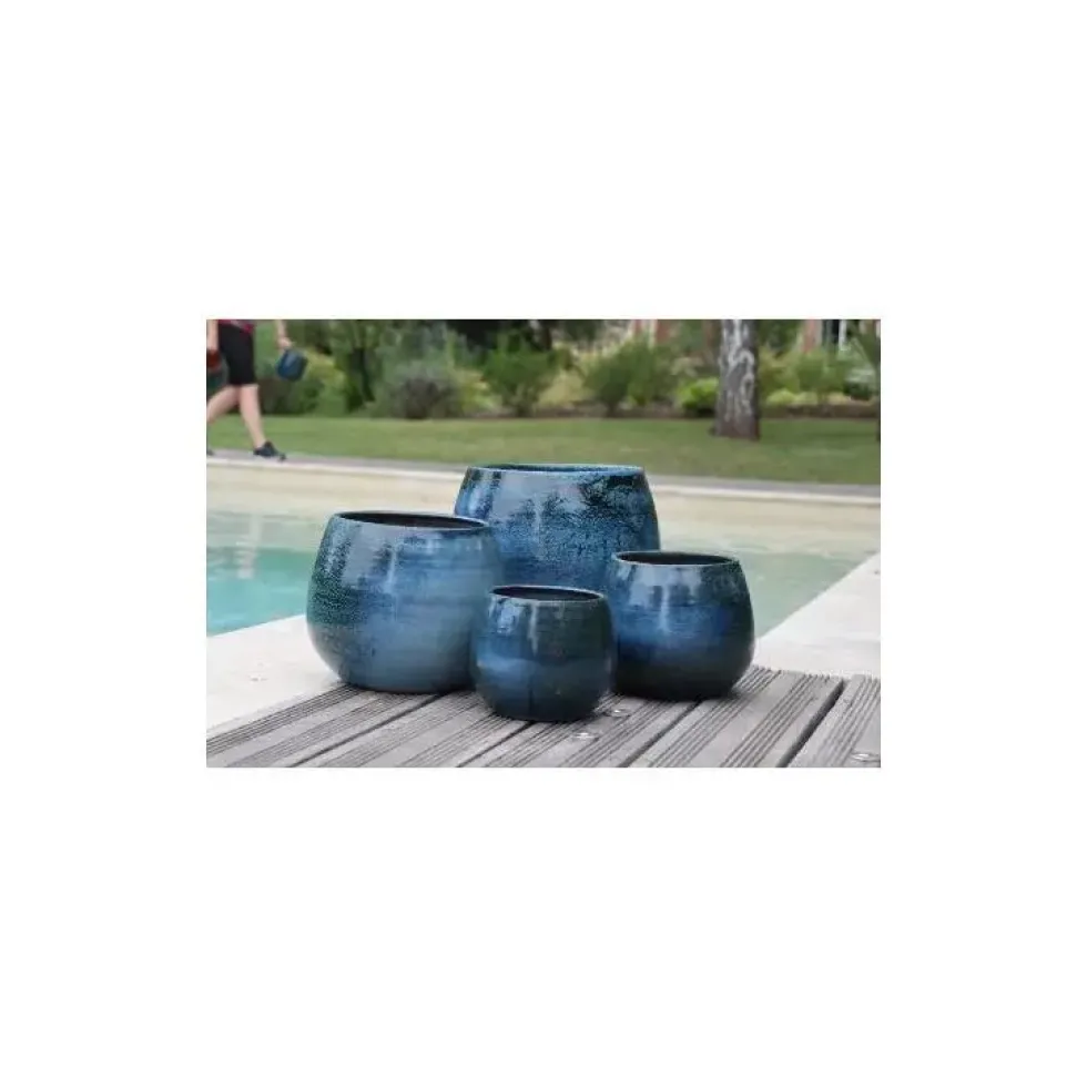 Pot Cancale de 8 L en terre émaillée bleu Ø 21 x 21 cm