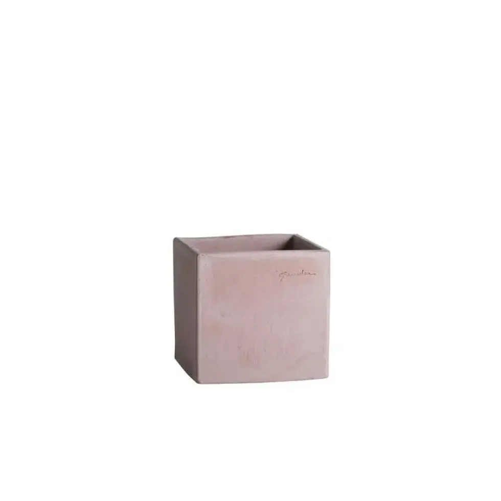 Pot carré contemporain en terre claire 24x24x24 cm