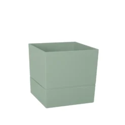 Pot carré en plastique à réserve d'eau coloris vert amande Poetic Aquaduo - 14,3 cm