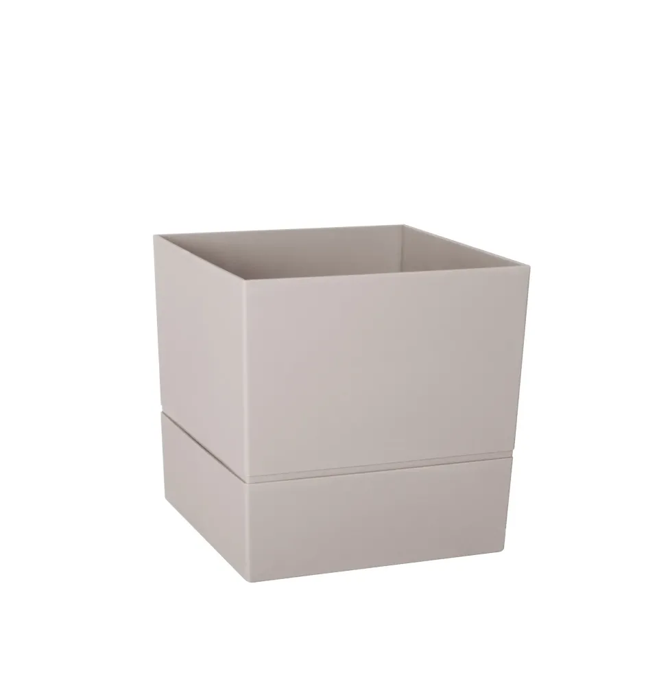 Pot carré en plastique à réserve d'eau coloris grège Poetic Aquaduo - 14,3 cm