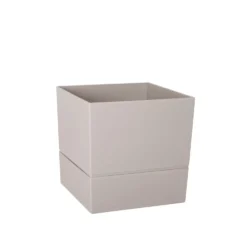 Pot carré en plastique à réserve d'eau coloris grège Poetic Aquaduo - 24,3 cm