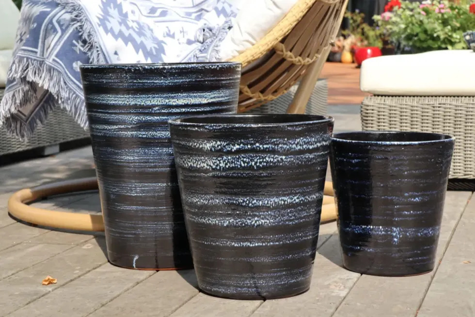 Pot en terre cuite émaillée bleu Nuit étoilée Les Poteries d’Albi Sydney - Ø 45 x H 61 cm