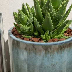 Pot en terre cuite émaillée coloris bleu Deroma Océan - Ø 38 x H 34 cm