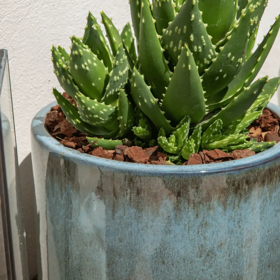 Pot en terre cuite émaillée coloris bleu Deroma Océan - Ø 38 x H 34 cm