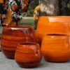 Pot en terre émaillée orange Savane Les Poteries d'Albi Cancale - Ø 21 x H 21 cm